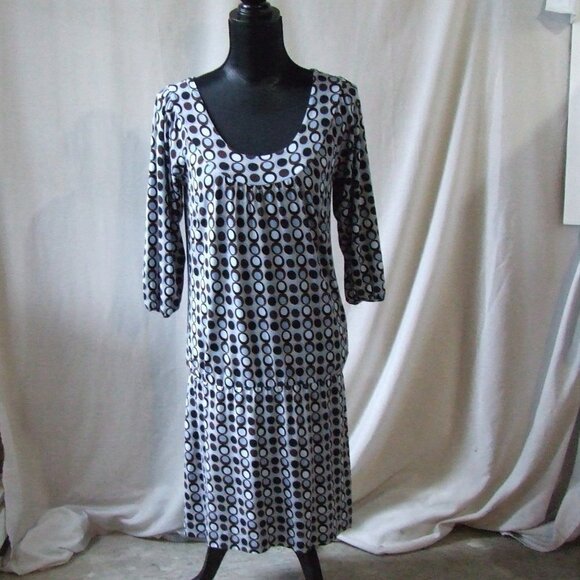 BCBGMaxAzria dress polka dot blue black brown medium pull over graphic dots - Picture 1 of 15